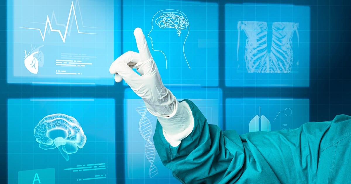 ilustracao de um medico observando a tecnologia