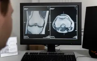 radiologista analisando exame por aplicações de telerradiologia