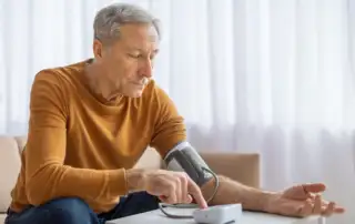 Homem medindo sua pressão arterial