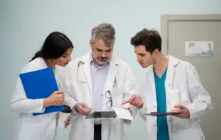 médicos analisando exame de radiologia