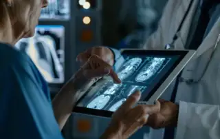 medico apresentando laudo atraves da medicina digital com telerradiologia