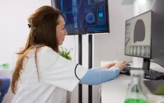 radiologista avaliando imagens de um exame